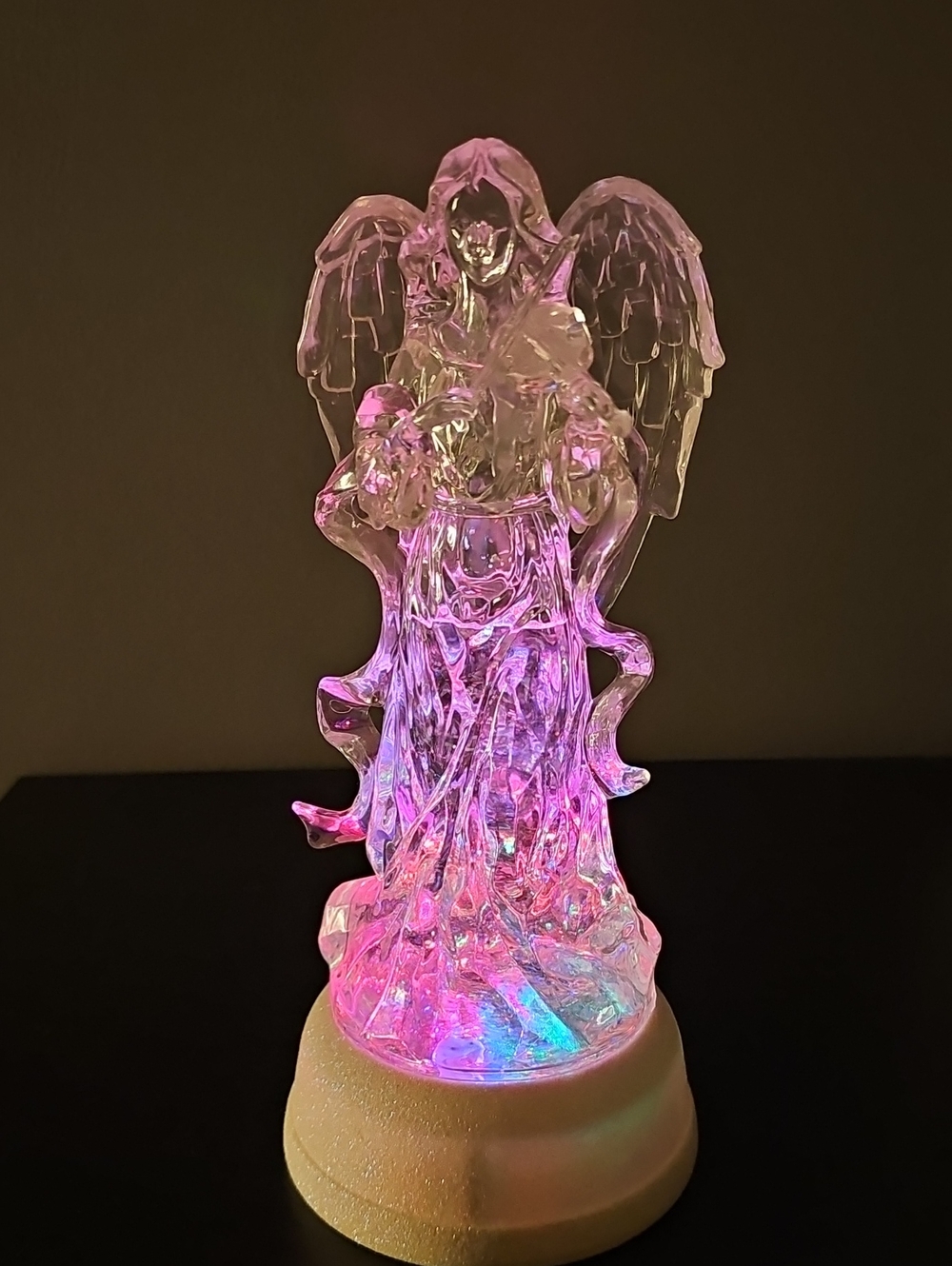 Illuminated Pink Glass Angel Figurine - Decorative LED Accent